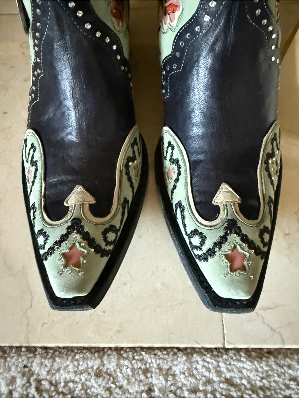 Double D Ranch & Old Gringo Mint & Black Embroidered Women's Western Booties Sz - Picture 7 of 11